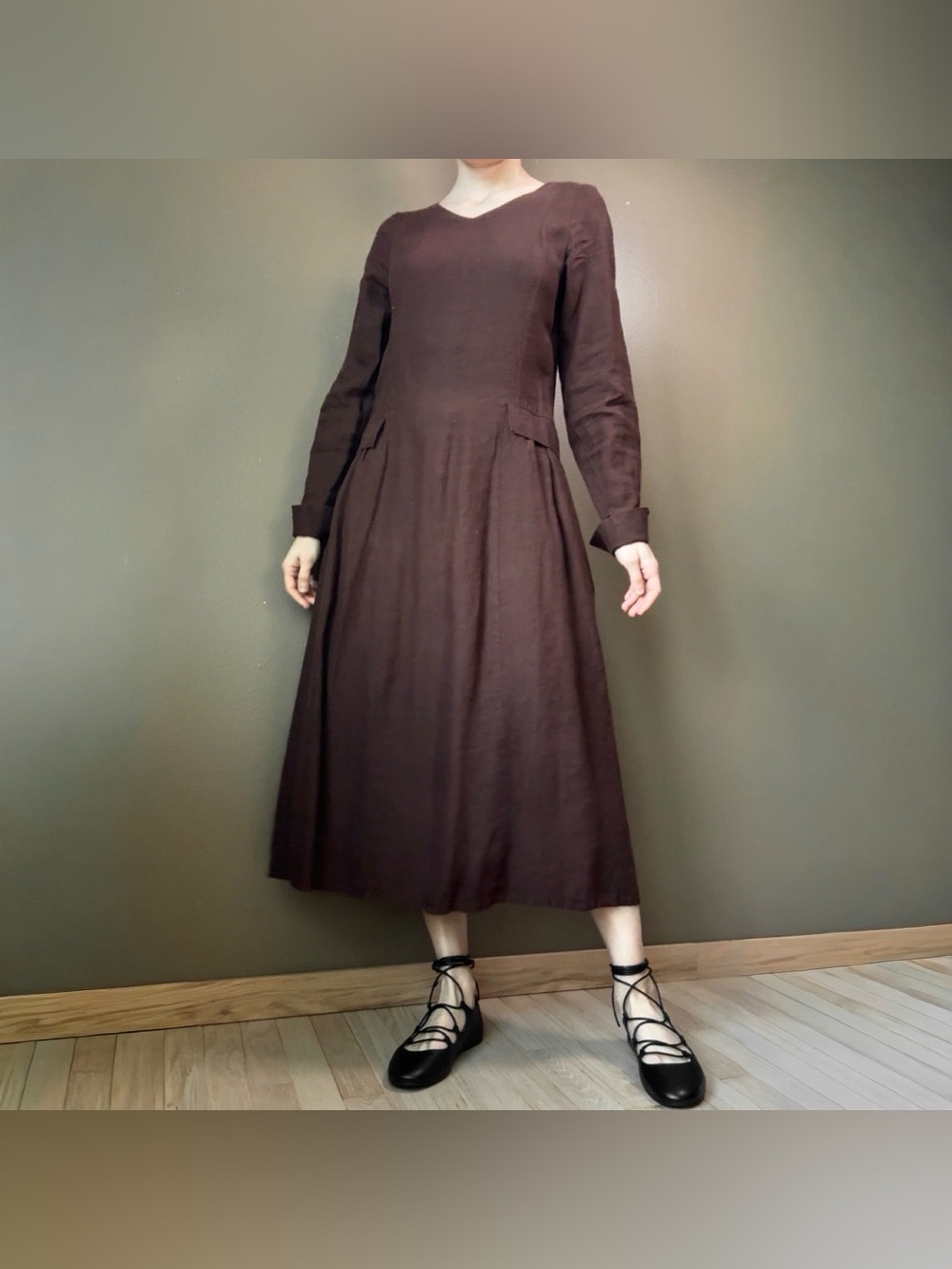 Washed Chocolate Color linen dress - Picture 2 of 9